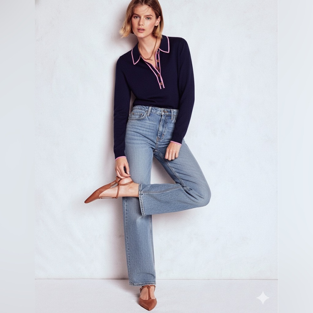 BODEN Navy Knit Collared Top – Size M